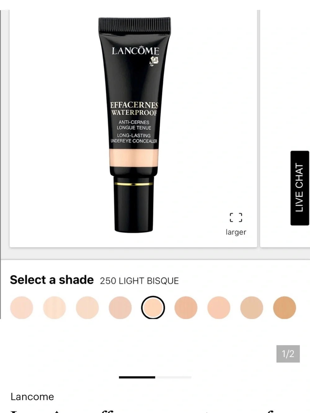 Lancôme Effacernes Waterproof Concealer Shade 250. Brand New!